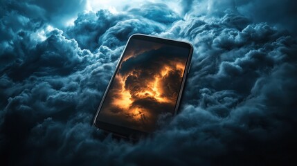 Aufkleber - A tornado warning alert displayed on a smartphone against a stormy background.