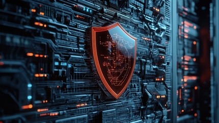 Aufkleber - A shield icon glowing on a digital screen, representing security protocols.