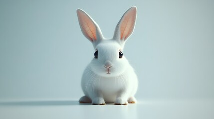 Wall Mural - 34. A white rabbit with its ears perked up on a smooth white surface