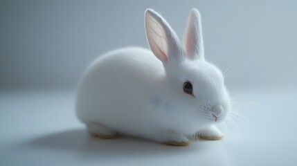 Wall Mural - 34. A white rabbit with its ears perked up on a smooth white surface
