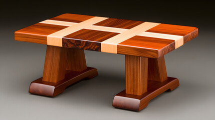 Aufkleber - A beautifully crafted wooden table featuring a unique design with contrasting wood patterns and a sturdy base