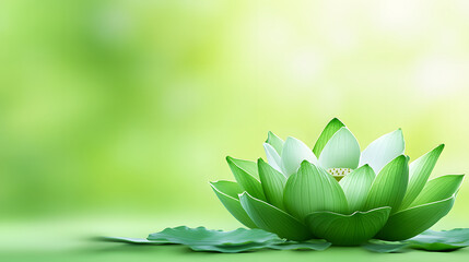 Poster - A serene green lotus flower on a gentle background, symbolizing purity and tranquility in nature