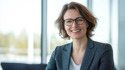 Poster - Smiling businesswoman in office.