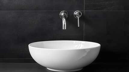 Aufkleber - Timeless minimalist bathroom design with bold monochrome colors, glass elements, and a floating basin,