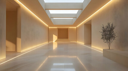 Poster - A minimalist interior space with soft lighting and a serene atmosphere.