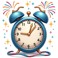 Celebratory alarm clock with fireworks and sparkles   a joyful symbol of time and celebration, digital illustration of whimsical concept.