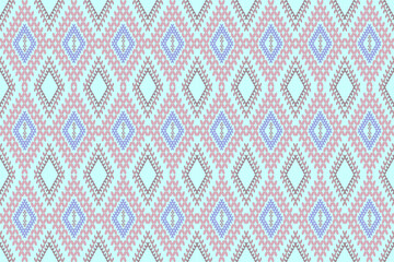  Ikat cross stitch geometric embroidery seamless knitted pattern on damask background. Perfect decorative design for sweater, fabric, decoration, illustration, ornament, texture, textile, interior