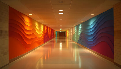 Poster - A vibrant hallway adorned with colorful wave patterns, creating an inviting atmosphere.