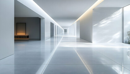 Poster - A sleek, modern hallway with polished surfaces and minimalistic design.