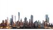 City Panorama with skyscrapers with lights at night isolated on white background with copy space