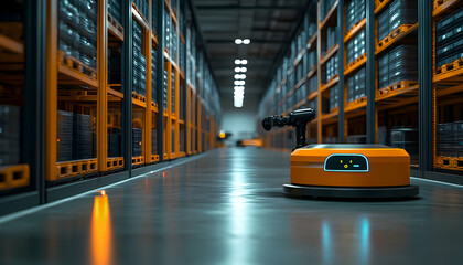 Poster - A robotic assistant navigating an industrial storage facility for efficient inventory management.