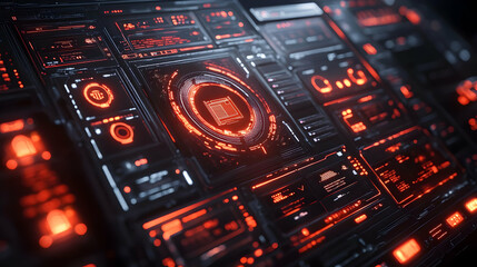 Poster - Futuristic interface displaying data and metrics in a high-tech, glowing design.