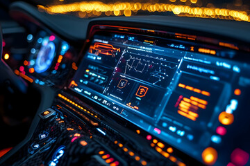 Poster - A high-tech dashboard displaying intricate data and controls in a modern vehicle.