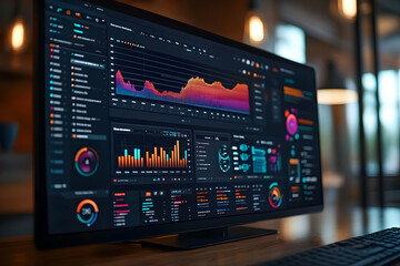 Poster - A modern computer screen displaying colorful data visualizations and analytics.