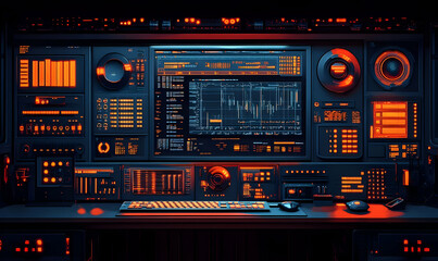 Poster - A futuristic control panel with glowing displays and controls for data analysis.