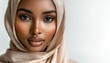 © Feri - Stunning Portrait of a Young Woman in a Beige Hijab  A Close-Up Shot Emphasizing Beauty and Elegance