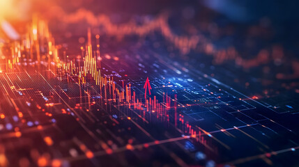 Poster - Futuristic Data Visualization of Financial Market Trends with Bright Colors and Abstract Elements for Technology and Business Concepts