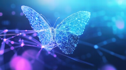 Poster - Digital Butterfly Emerging from a Glowing Cocoon of Data in a Futuristic Environment