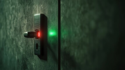 Poster - Futuristic Digital Lock with AI Algorithms and 3D Interface in Dark Setting