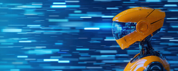Poster - Autonomous AI Robot Showcasing Innovative Safety Features in Futuristic Environment
