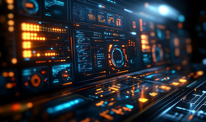 Poster - A futuristic digital interface featuring glowing elements and data displays.