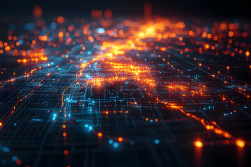 Poster - Abstract representation of a digital cityscape with glowing nodes and interconnected lines.