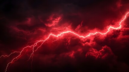 Wall Mural - Red Lightning Strikes Across Dark Storm Clouds