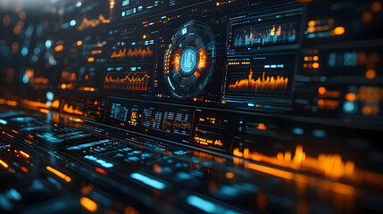 Poster - A futuristic digital interface with graphs and controls, suggesting data analysis or monitoring.