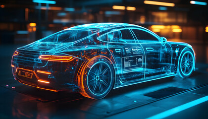 Poster - A futuristic, glowing car design showcasing advanced technology and engineering.