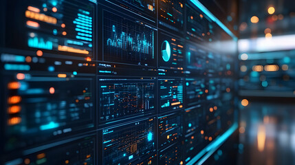 Poster - A futuristic digital dashboard displaying data analytics and visualizations.