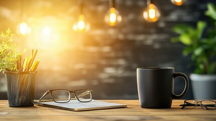 Aufkleber - Creative calendar and coffee mug arrangement on a desk modern workspace still life cozy atmosphere artistic perspective