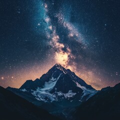 mountain view with milky way galaxy background at night