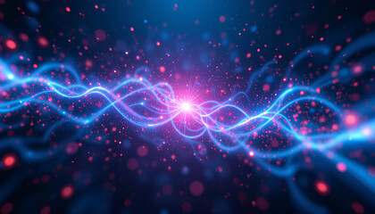 Poster - Abstract Energy Flow Bright blue abstract background with glowing lights, particle light, glowing particles, particle waves