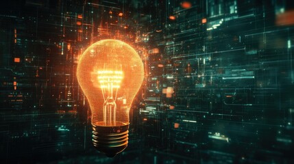 Poster - Glowing Light Bulb with Digital Background Representing Innovation