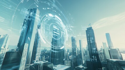 Poster - Futuristic Cityscape with Digital Overlay Concept for Technology