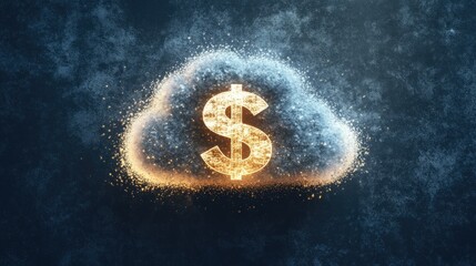 Poster - Golden Dollar Symbol with Cloud and Sparkles on Dark Background