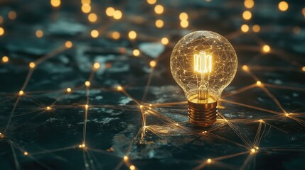Poster - Glowing Light Bulb Surrounded by Sparkling Network Connections
