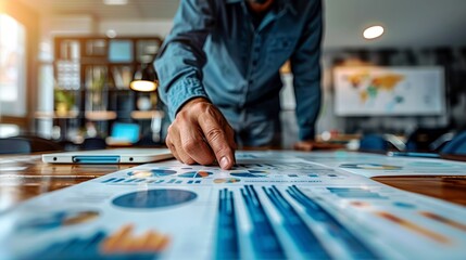 Poster - Businessman Analyzing Charts and Graphs While Working in Modern Office on Financial Data and Growth Strategies with Smartphone Nearby