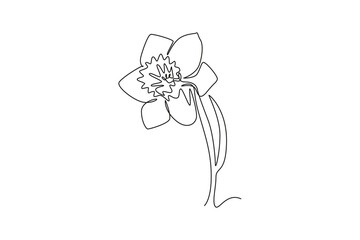 Continuous one line drawing beauty fresh narcissus of garden logo. Printable decorative daffodil flower concept for wall decoration home art poster. Single line draw design vector graphic illustration