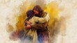 © Umnat - A heartfelt depiction of forgiveness from the father to his returning son in watercolor art.