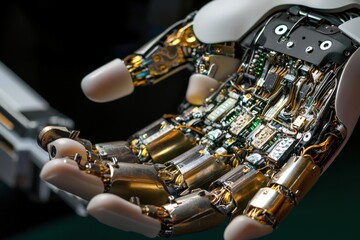 Aufkleber - Close-up of a robotic gripper handling small, intricate parts with precision.