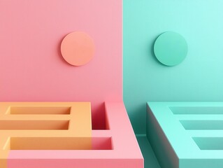Poster - Colorful geometric shapes minimalist studio digital artwork modern environment abstract viewpoint creative concept