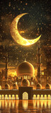 Islamic Greeting Cards for Muslim Holidays. Ramadan Kareem background, Eid Mubarak, greeting background with lantern, Mosque
