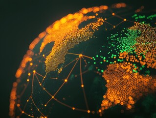 Poster - Global network connectivity visualization digital world map infographic dark background technology concept