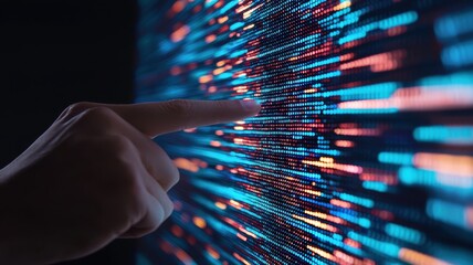 Poster - Interactive data visualization with touch interaction technology lab digital artwork high-tech environment close-up perspective
