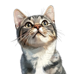 Aufkleber - Watercolor Cartoon Portrait of a Cat on transparent Background
