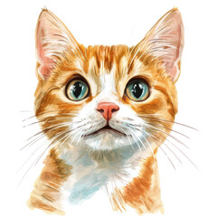 Aufkleber - Watercolor Cartoon Portrait of a Cat on transparent Background
