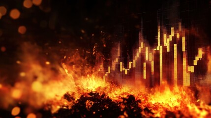 Poster - Fiery Stock Market Chart with Flames and Trading Data Visualizations