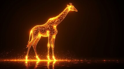 Poster - Glowing Neon Giraffe Silhouette Against Dark Background