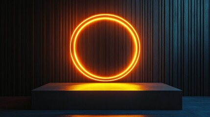 Poster - Neon Orange Circular Light Display on Minimalist Dark Background